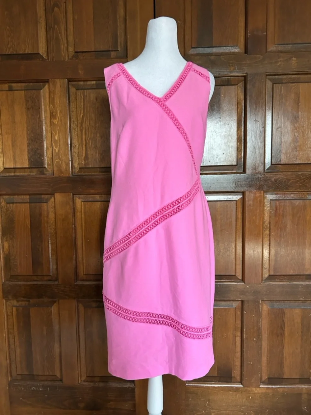 BANANA REPUBLIC Pink Lace Trim Sleeveless Sheath V Neck Dress 6 Classic